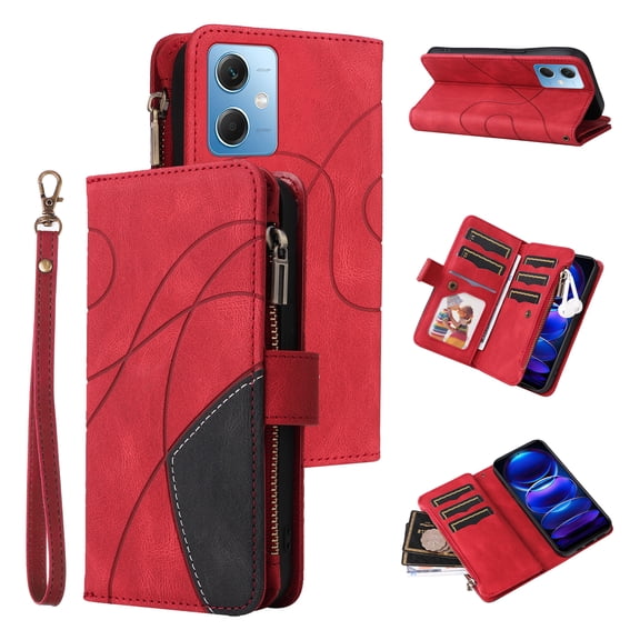 Phone Case for Xiaomi Poco X5 5G, Zipper Storage Bag 9 Card Slots Shockproof Wallet Cover for Xiaomi Poco X5 5G