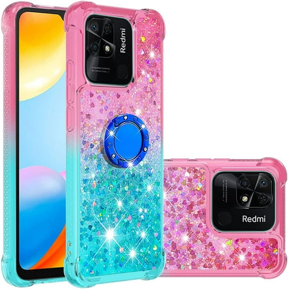Phone Case for Xiaomi Redmi 10C, Shiny Bling Quicksand Effect TPU Bumper Case with Four Corners Protection Cover for Xiaomi Redmi 10C, Pink Blue