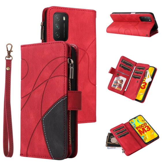 Phone Case for Xiaomi Redmi 9T, Zipper Storage Bag 9 Card Slots Shockproof Wallet Cover for Xiaomi Redmi 9T