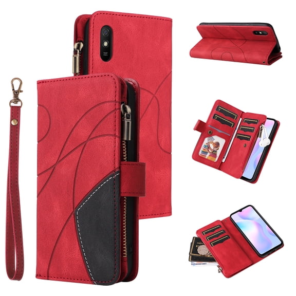 Phone Case for Xiaomi Redmi 9i, Zipper Storage Bag 9 Card Slots Shockproof Wallet Cover for Xiaomi Redmi 9i