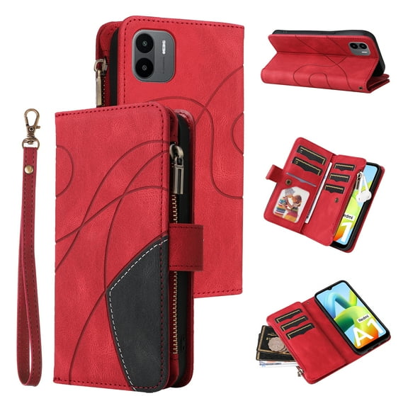 Phone Case for Xiaomi Redmi A1 4G, Zipper Storage Bag 9 Card Slots Shockproof Wallet Cover for Xiaomi Redmi A1 4G