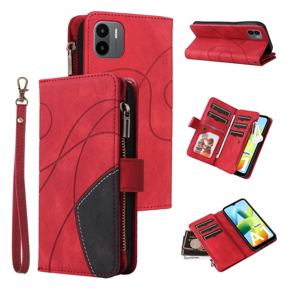 Phone Case for Xiaomi Redmi A1, Zipper Storage Bag 9 Card Slots Shockproof Wallet Cover for Xiaomi Redmi A1