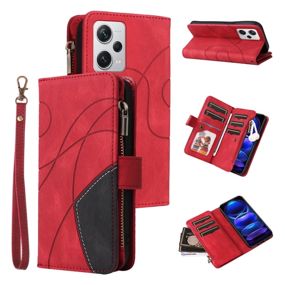 Phone Case for Xiaomi Redmi Note 12 Pro+, Zipper Storage Bag 9 Card Slots Shockproof Wallet Cover for Xiaomi Redmi Note 12 Pro+