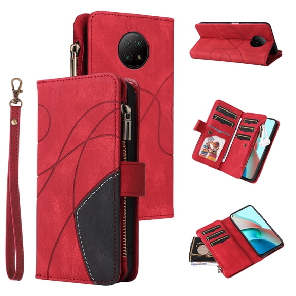 Phone Case for Xiaomi Redmi Note 9 5G, Zipper Storage Bag 9 Card Slots Shockproof Wallet Cover for Xiaomi Redmi Note 9 5G