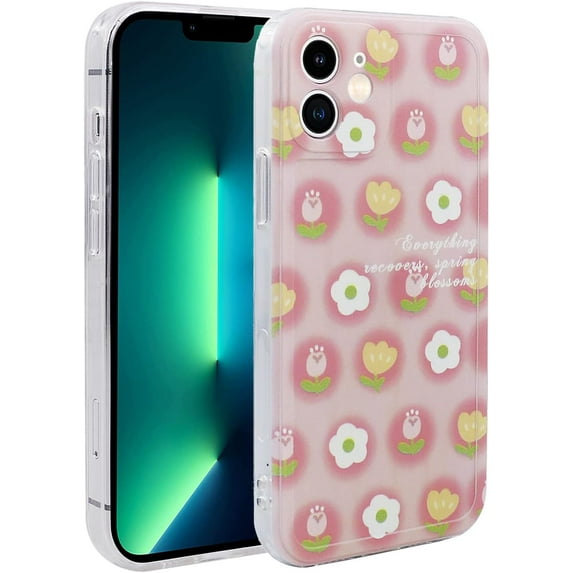 Phone Case for iPhone 11, Kawaii TPU Bumpers Back Phone Cover for Women, Cute Pink & Yellow Floral Flower iPhone Case for iPhone 11 (6.1 inch)