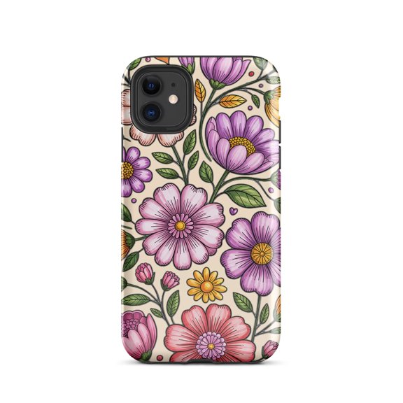 Phone Case for iPhone 11: Pastel Floral with Playful Charm
