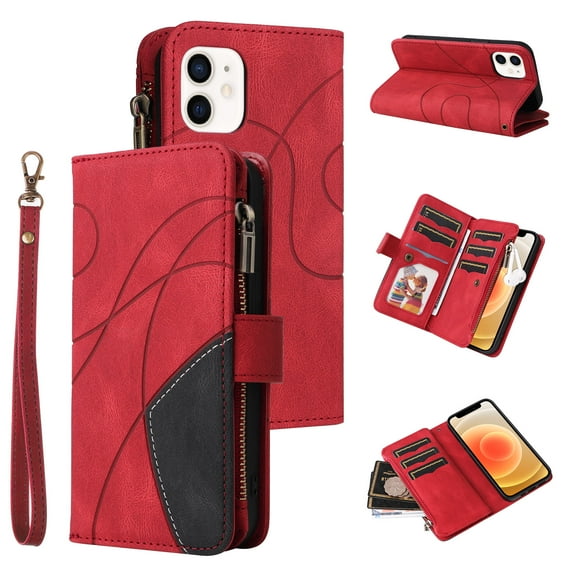 Phone Case for iPhone 12 Mini, Zipper Storage Bag 9 Card Slots Shockproof Wallet Cover for iPhone 12 Mini