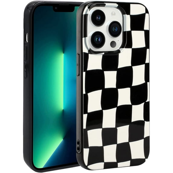 Phone Case for iPhone 12 Pro, Kawaii TPU Bumpers Back Phone Cover for iPhone 12 Pro (6.1 inch) Protective Cases Slim Cover, Black and White Grid
