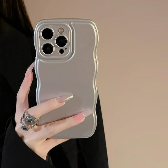 Phone Case for iPhone 12 Pro Max Case,Simple Wave Design Wavy Frame Soft Silicone Aesthetic Phone Case for iPhone 12 Pro Max Phone Case,Silver