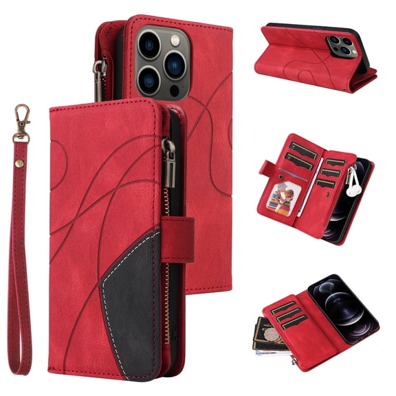 Phone Case for iPhone 12 Pro, Zipper Storage Bag 9 Card Slots Shockproof Wallet Cover for iPhone 12 Pro