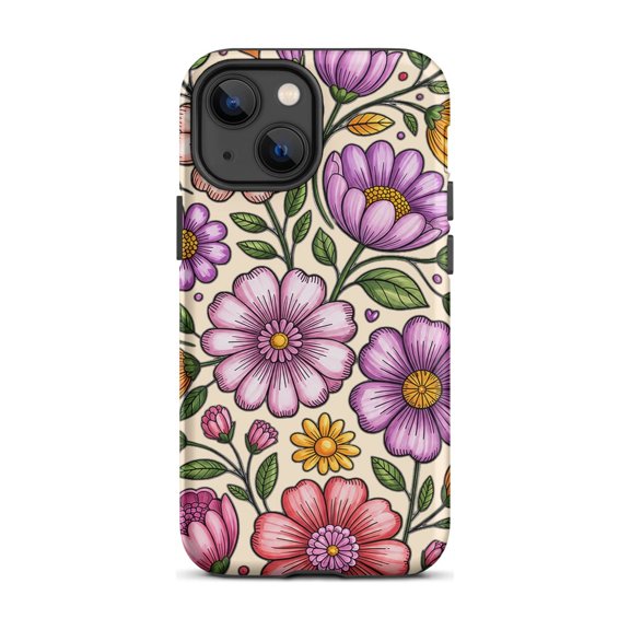 Phone Case for iPhone 13 mini: Pastel Floral with Playful Charm