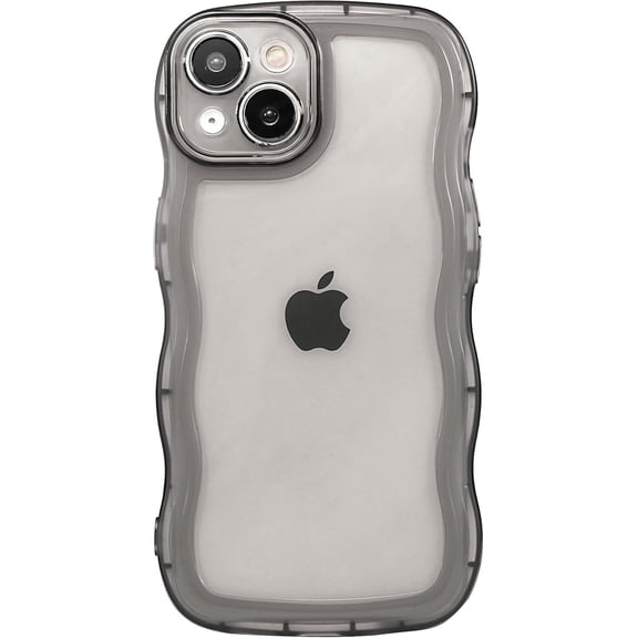 Phone Case for iPhone 14 6.1 inches, Soft Transparent TPU Wavy Edges Precise Camera Protection Shockproof Phone Covers for Women Men Boy Girls(Black)