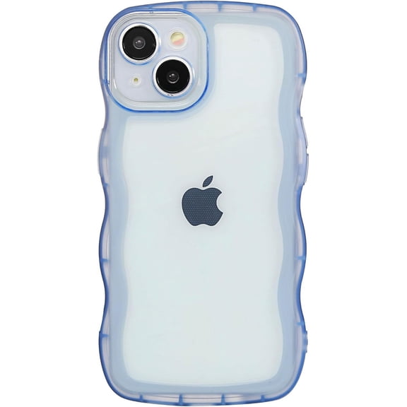 Phone Case for iPhone 14 6.1 inches, Soft Transparent TPU Wavy Edges Precise Camera Protection Shockproof Phone Covers for Women Men Boy Girls(Blue)