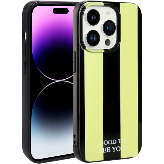 Phone Case for iPhone 14 Pro, Kawaii TPU Back Case Protection Phone Case Cover for iPhone 14 Pro 2022 (6.1 Inch), Green Stripe