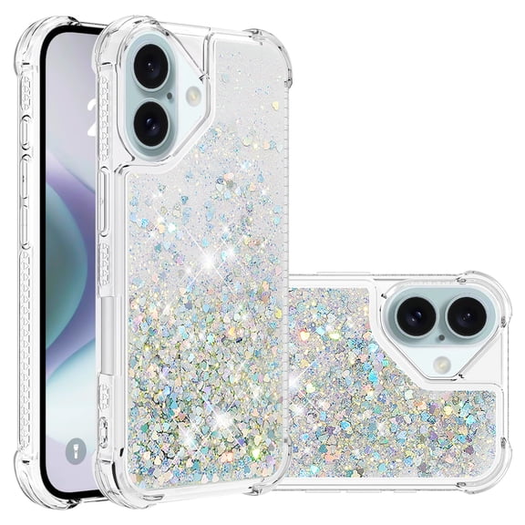 Phone Case for iPhone 16 Cover Sparkle Glitter Floating Liquid Quicksand Shockproof Soft Silicone TPU Bumper Protective Cover for iPhone 16 Case
