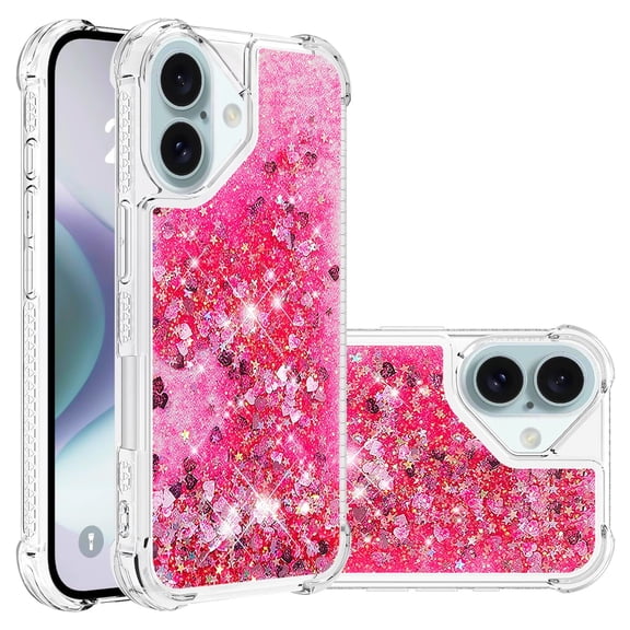 Phone Case for iPhone 16 Cover Sparkle Glitter Floating Liquid Quicksand Shockproof Soft Silicone TPU Bumper Protective Cover for iPhone 16 Case