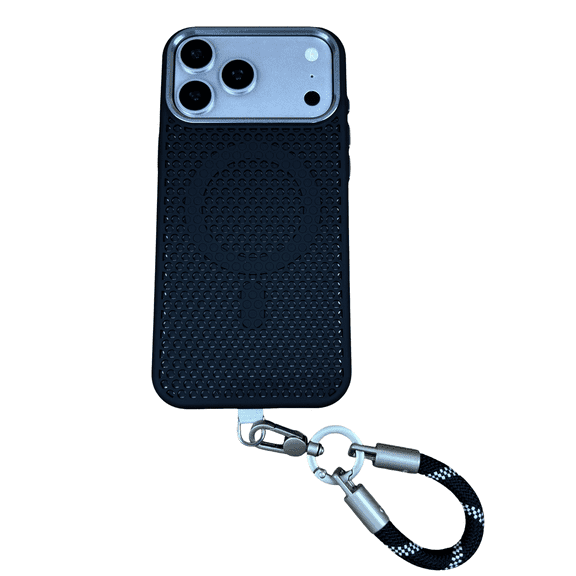 Phone Case for iPhone 17 Pro Max, MagSafe Compatible, Honeycomb Heat Dissipation, Soft Touch Coated Cover with Wrist Strap, Gift Box Packaging-Black