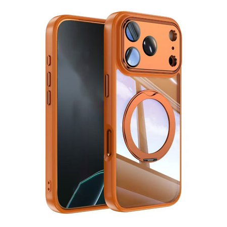 Phone Case for iPhone 17 Pro Max,Magnetic Rotatable Ring Stand Lens Protection Slim Phone Cover,Orange,iPhone 17 Air-6.5"