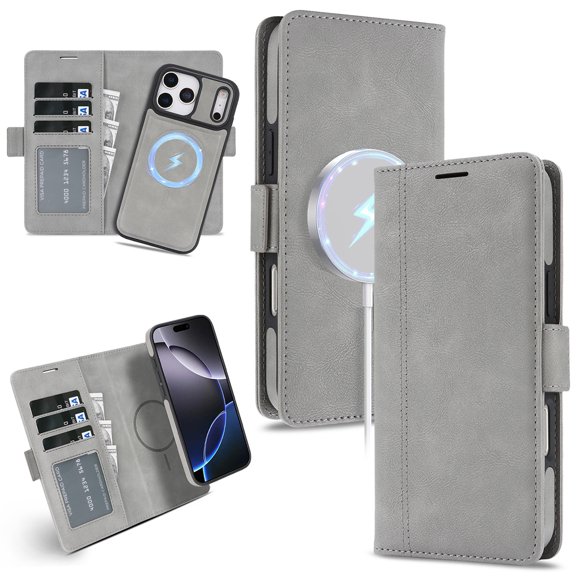 Phone Case for iPhone 17 Pro Max,PU Split Compatible with MagSafe Folio Flip Wallet Card Bag Magnetic Clasp Protective Phone Cover