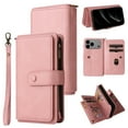 thumbnail image 1 of Phone Case for iPhone 17 Pro Max, Wallet Case Luxury Folio Flip Leather Cover [Zipper Pocket] [Wrist Strap] [Kickstand] for iPhone 17 Pro Max, Pink, 1 of 7