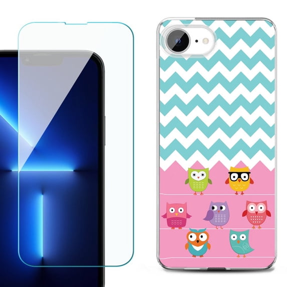 Phone Case for iPhone 17e, with Screen Protector, by OneToughShield - Chevron/Teal/Owl