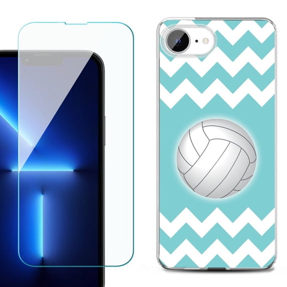 Phone Case for iPhone 17e, with Screen Protector, by OneToughShield - Chevron/Volleyball