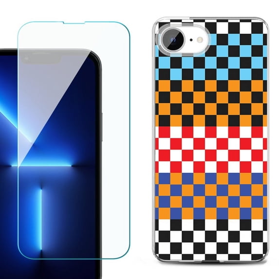 Phone Case for iPhone 17e, with Screen Protector, by OneToughShield - Colorful Checker