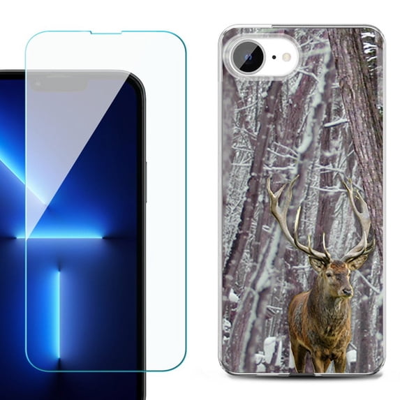 Phone Case for iPhone 17e, with Screen Protector, by OneToughShield - Deer/Snow/Camo