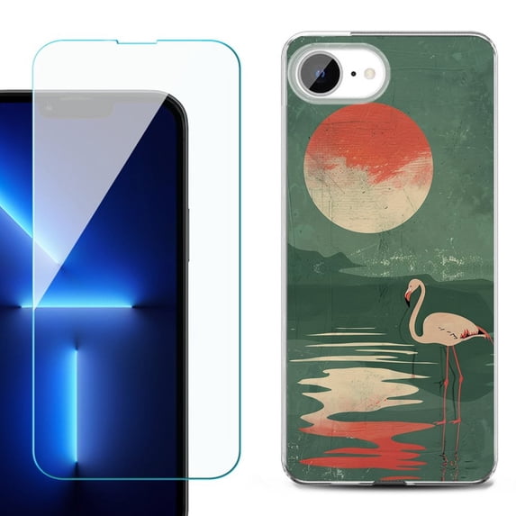 Phone Case for iPhone 17e, with Screen Protector, by OneToughShield - Flamingo Sunset