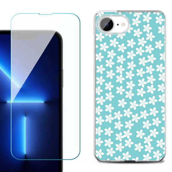Phone Case for iPhone 17e, with Screen Protector, by OneToughShield - Flower/Teal