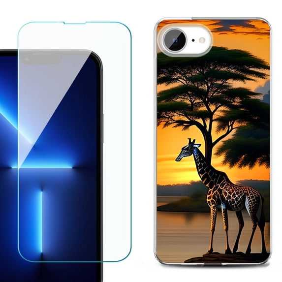 Phone Case for iPhone 17e, with Screen Protector, by OneToughShield - Giraffe Sunset