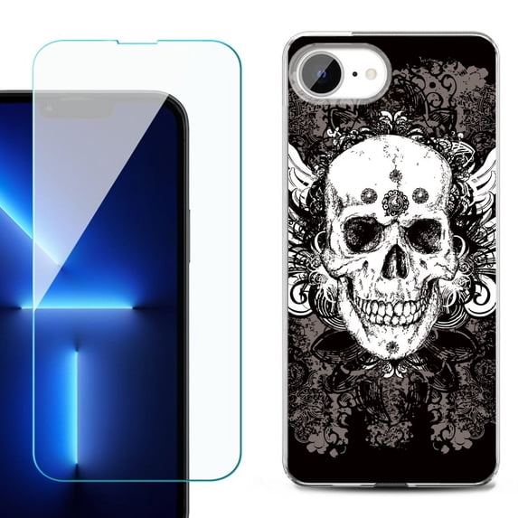 Phone Case for iPhone 17e, with Screen Protector, by OneToughShield - Grunge Skull