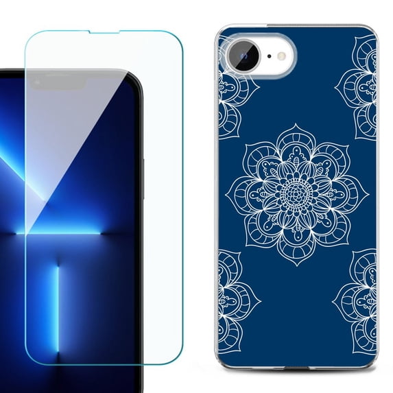 Phone Case for iPhone 17e, with Screen Protector, by OneToughShield - Mandala / Blue