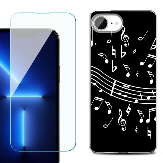 Phone Case for iPhone 17e, with Screen Protector, by OneToughShield - Music Notes / Black