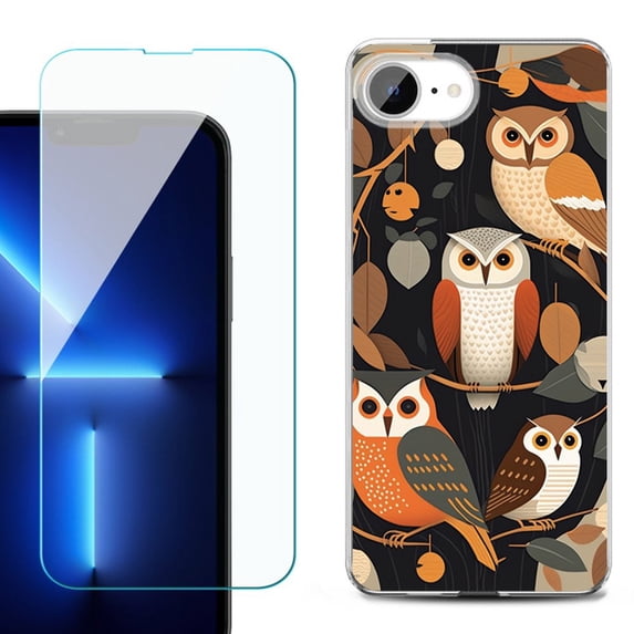 Phone Case for iPhone 17e, with Screen Protector, by OneToughShield - Owl Mix