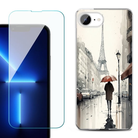 Phone Case for iPhone 17e, with Screen Protector, by OneToughShield - Paris in the Rain