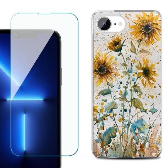 Phone Case for iPhone 17e, with Screen Protector, by OneToughShield - Pastel Sunflowers