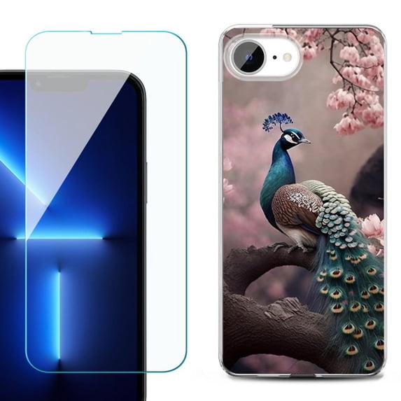Phone Case for iPhone 17e, with Screen Protector, by OneToughShield - Peacock Flower