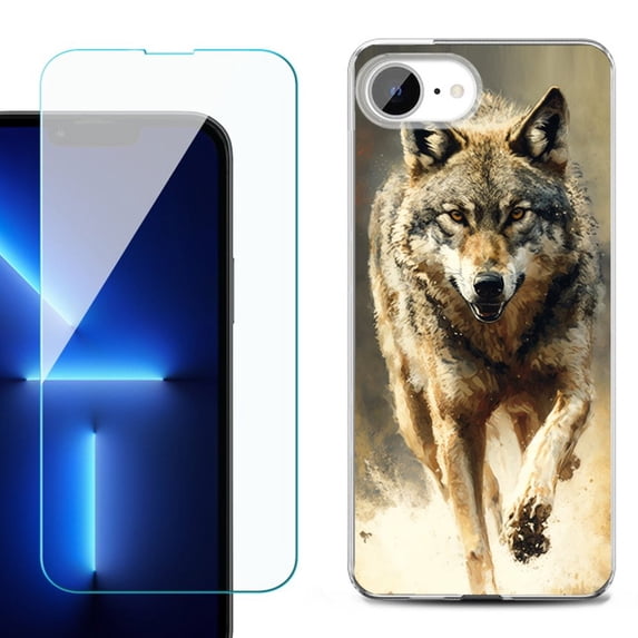Phone Case for iPhone 17e, with Screen Protector, by OneToughShield - Running Wolf