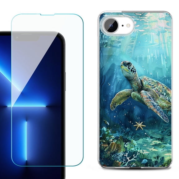 Phone Case for iPhone 17e, with Screen Protector, by OneToughShield - Sea Turtle Undersea
