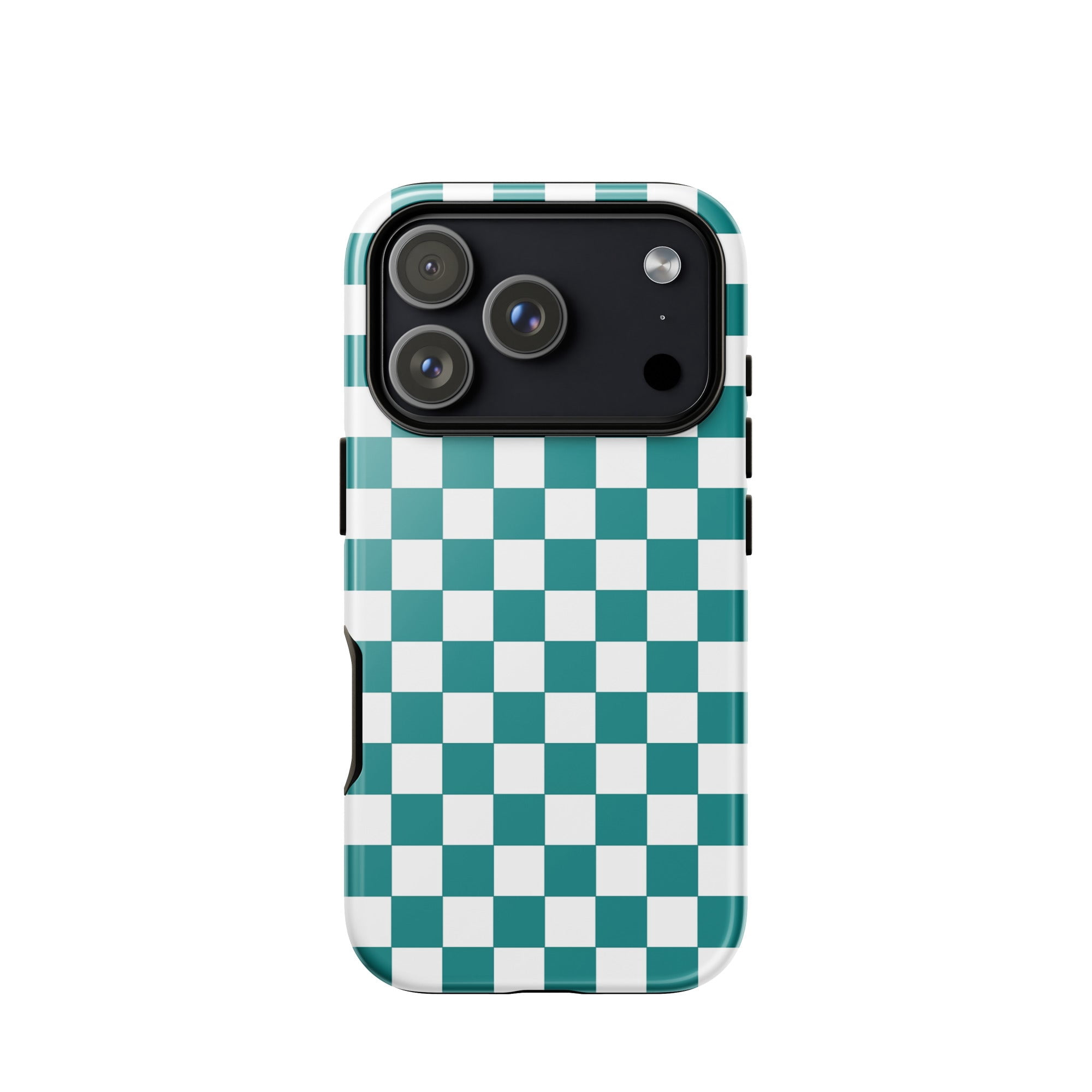 Phone Case for iPhone 18 Pro - Bold Checkered Design (Teal/White ...