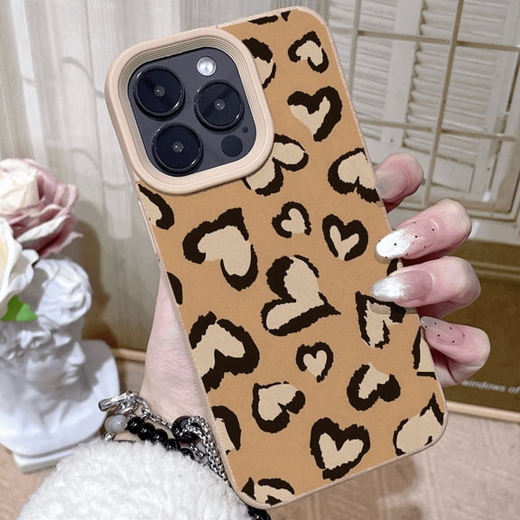 Phone Case for iPhone X, Cute Stylish Heart Leopard Retro Aesthetics Design Protective Shockproof Cover