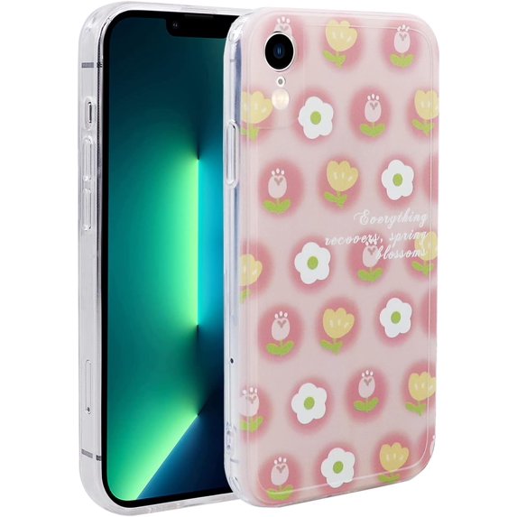 Phone Case for iPhone XR, Kawaii TPU Bumpers Back Phone Cover for Women, Cute Pink & Yellow Floral Flower iPhone Case for iPhone XR (6.1 inch)
