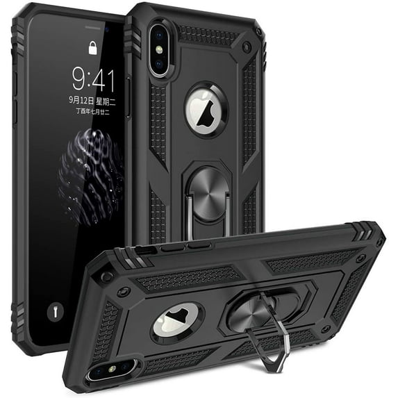 Phone Case for iPhone Xs Max,Military Grade Protective iPhone Xs Max Cases Cover with Ring Car Mount Kickstand for iPhone Xs Max - Black