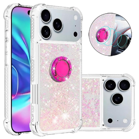 Phone Case for iphone 17 Pro Max with Ring Kickstand Ring Kickstand Shockproof Protection Sparkling Sand Flow