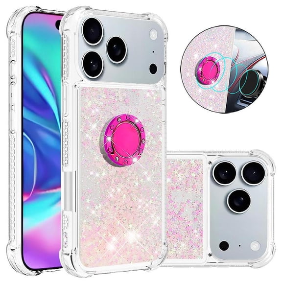 Phone Case for iphone 17 Pro with Ring Kickstand Sparkling Sand Flow Shockproof Protection Ring Kickstand