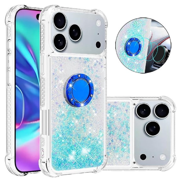 Phone Case for iphone 17 Pro with Ring Kickstand Sparkling Sand Flow Shockproof Protection Ring Kickstand