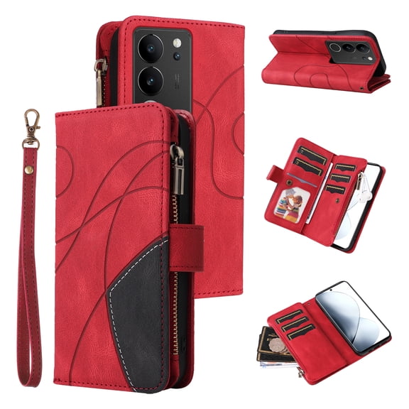 Phone Case for vivo V29 5G, Zipper Storage Bag 9 Card Slots Shockproof Wallet Cover for vivo V29 5G