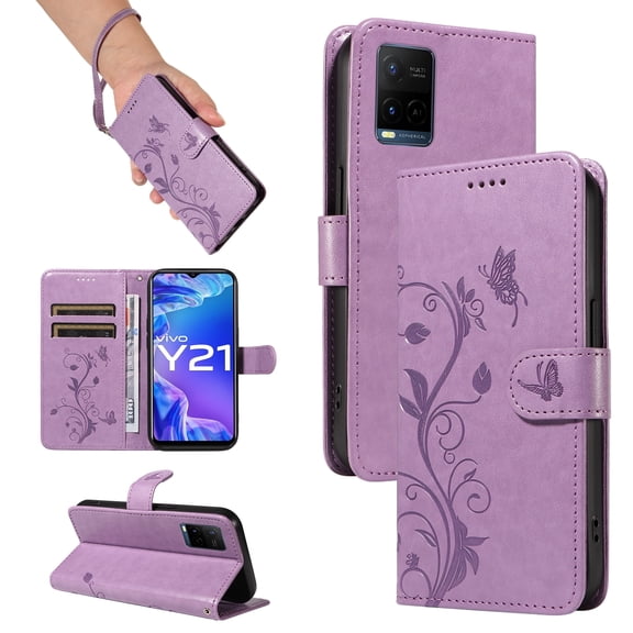 Phone Case for vivo Y33s 4G, PU Leather Card Slots with Kickstand Function Shockproof Wallet Cover for vivo Y33s 4G