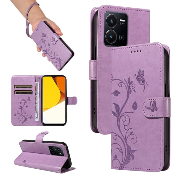 Phone Case for vivo Y35, PU Leather Card Slots with Kickstand Function Shockproof Wallet Cover for vivo Y35